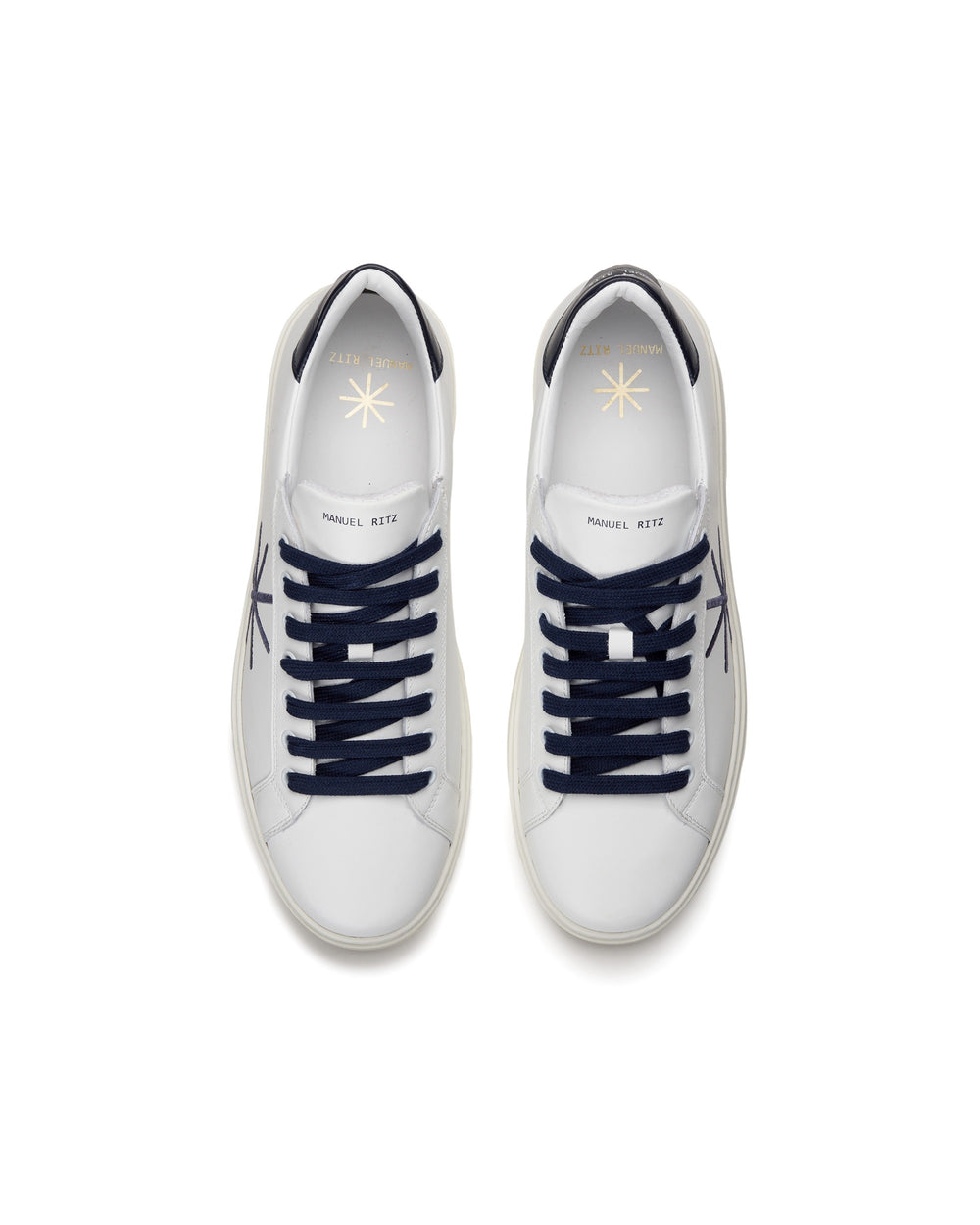 blue leather sneakers