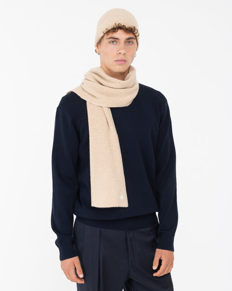 beige english rib cashmere blend scarf