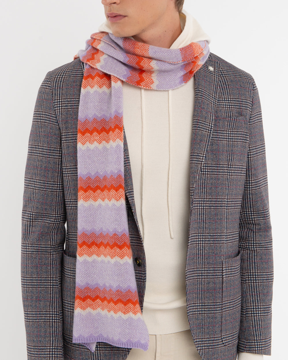 white wool blend patterned scarf