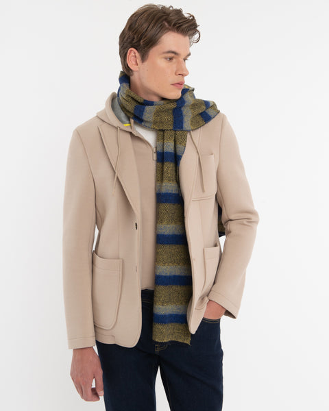 blue wool blend patterned scarf