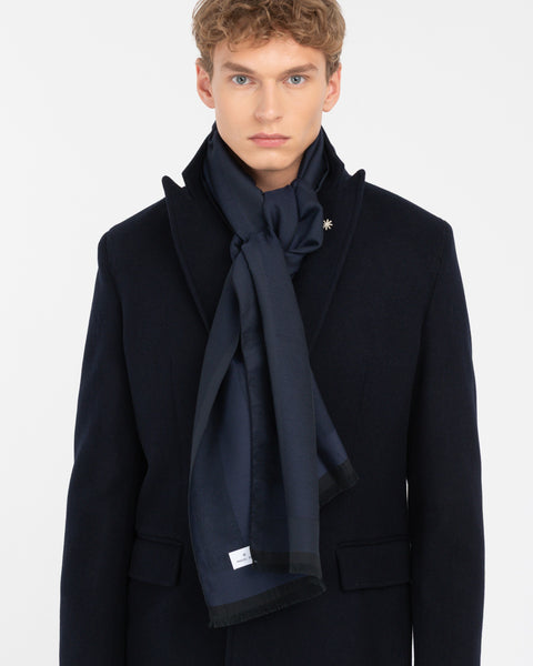 blue wool blend striped micro-structure scarf