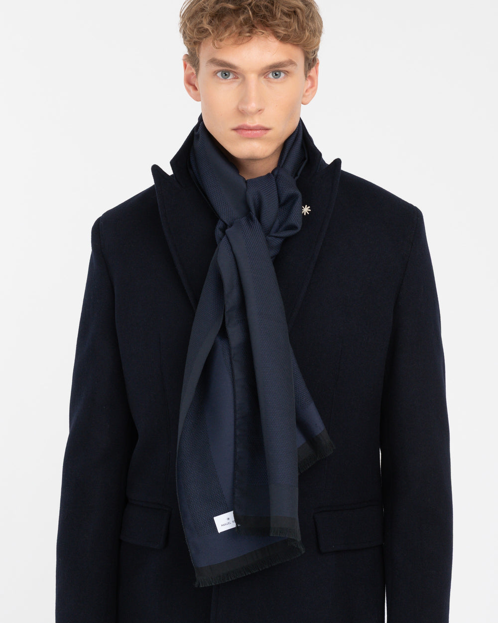 blue wool blend striped micro-structure scarf