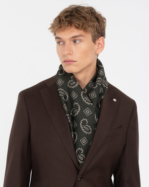 green wool blend jacquard paisley scarf