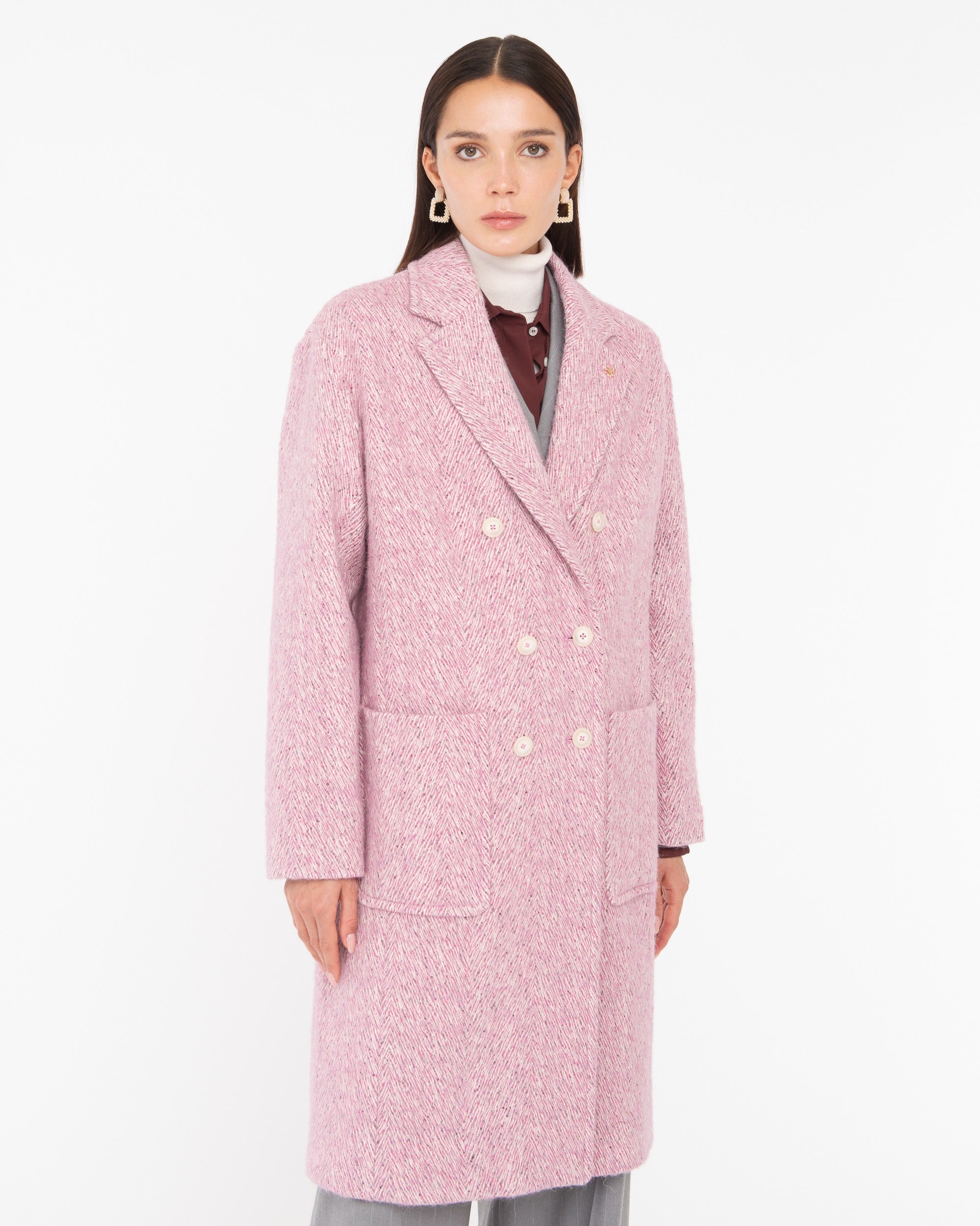 pink double breasted chevron tweed coat - Manuel Ritz Official