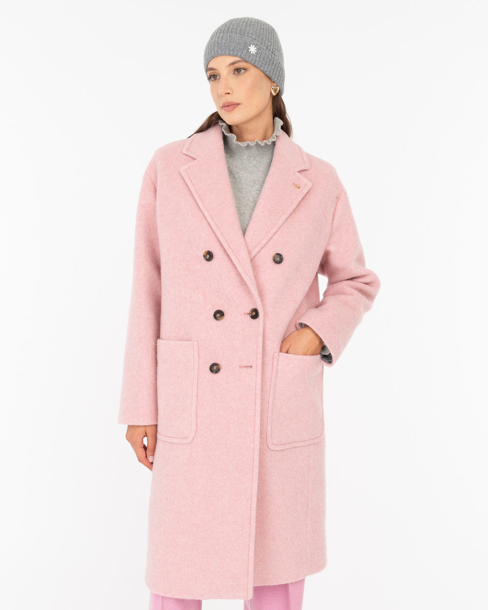 pink double breasted wool blend cloth coat