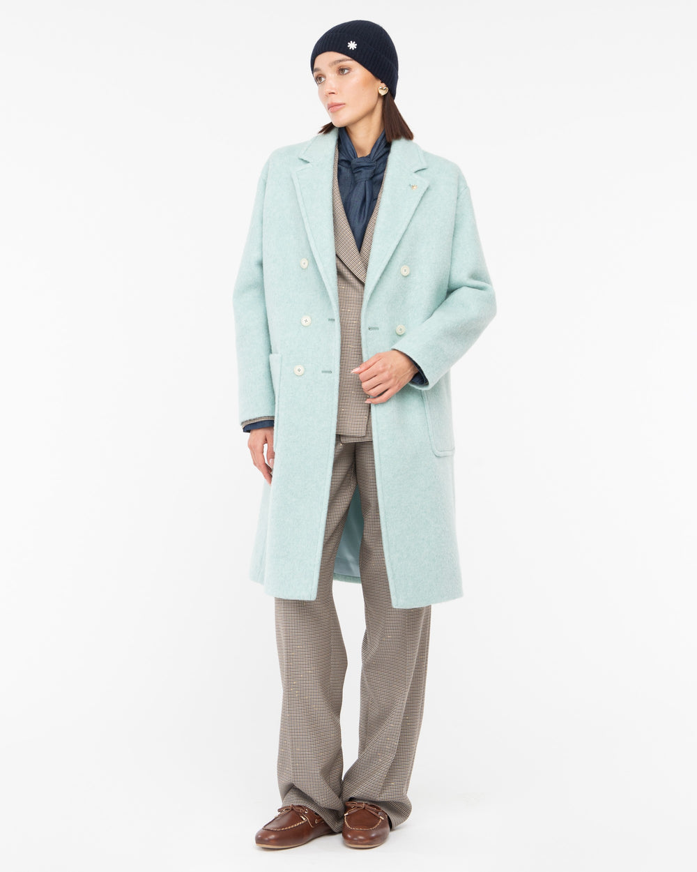 light blue double breasted wool blend cloth coat