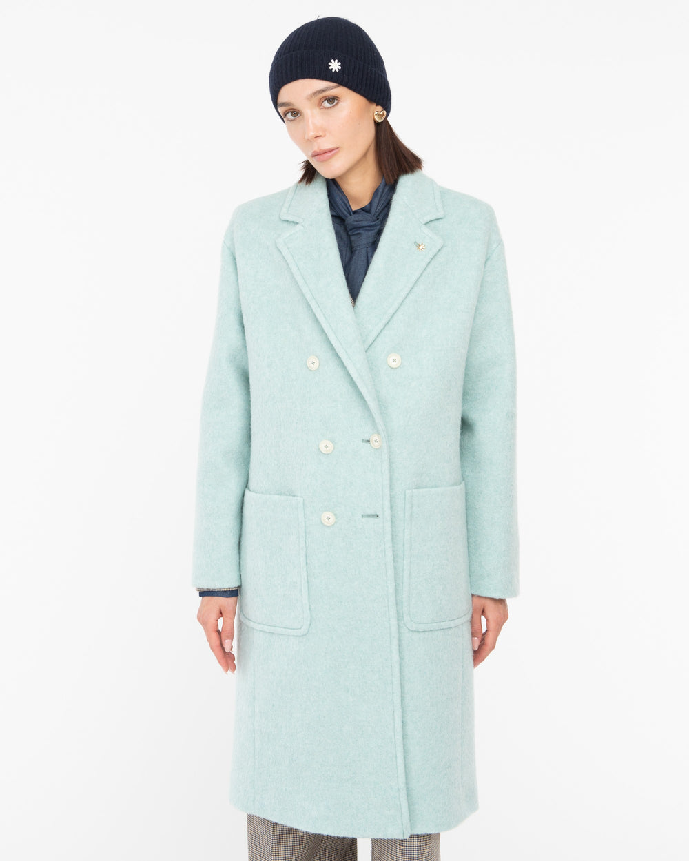 light blue double breasted wool blend cloth coat