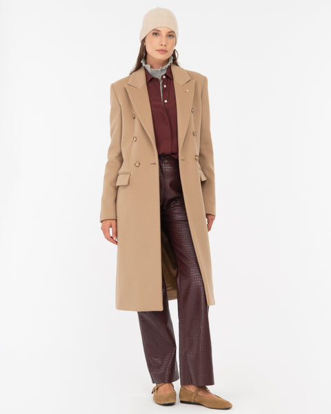 beige double breasted wool blend cloth coat