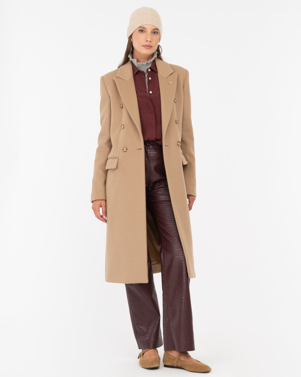 beige double breasted wool blend cloth coat