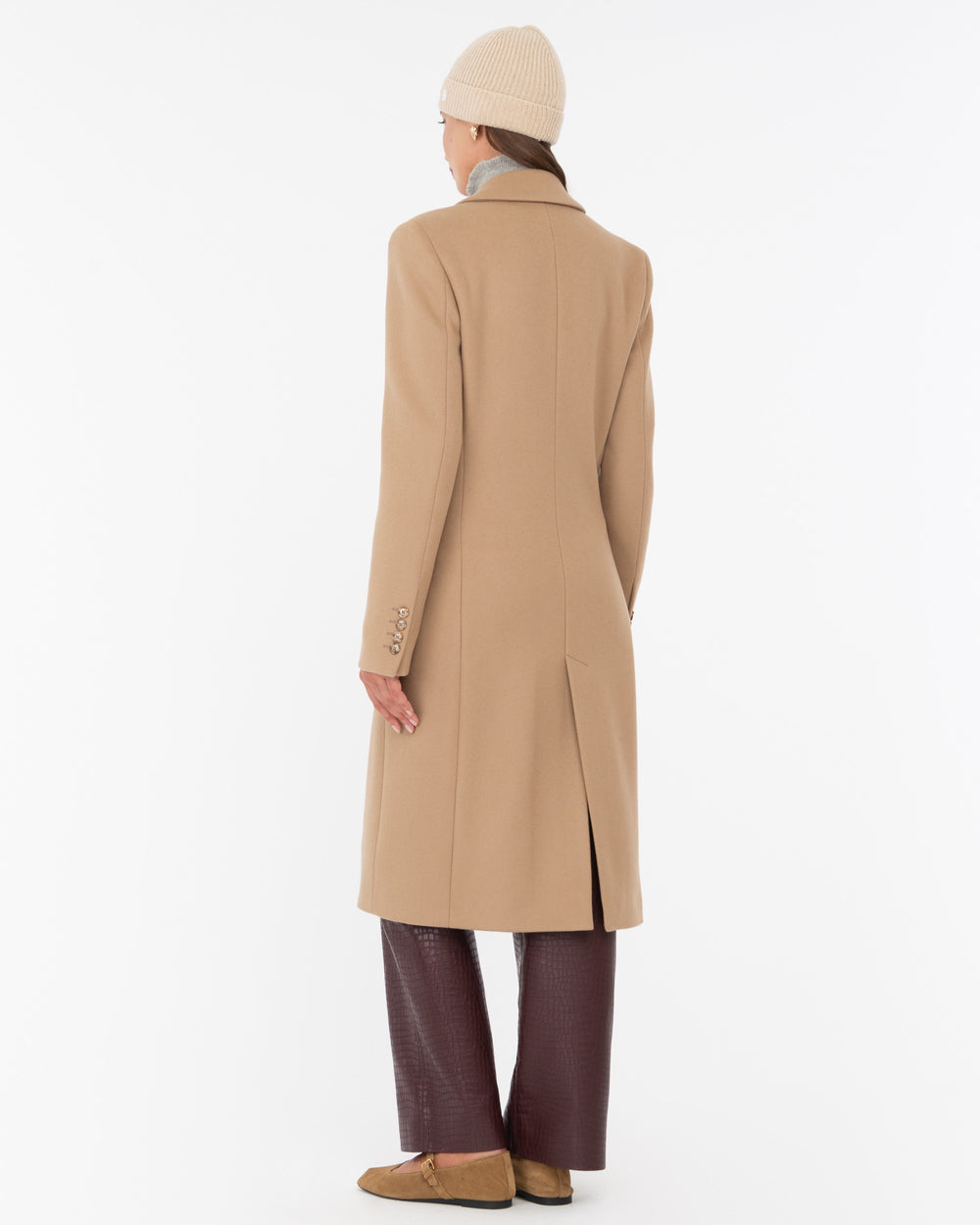 beige double breasted wool blend cloth coat