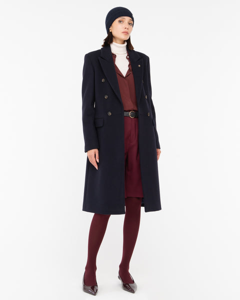 blue double breasted wool blend cloth coat