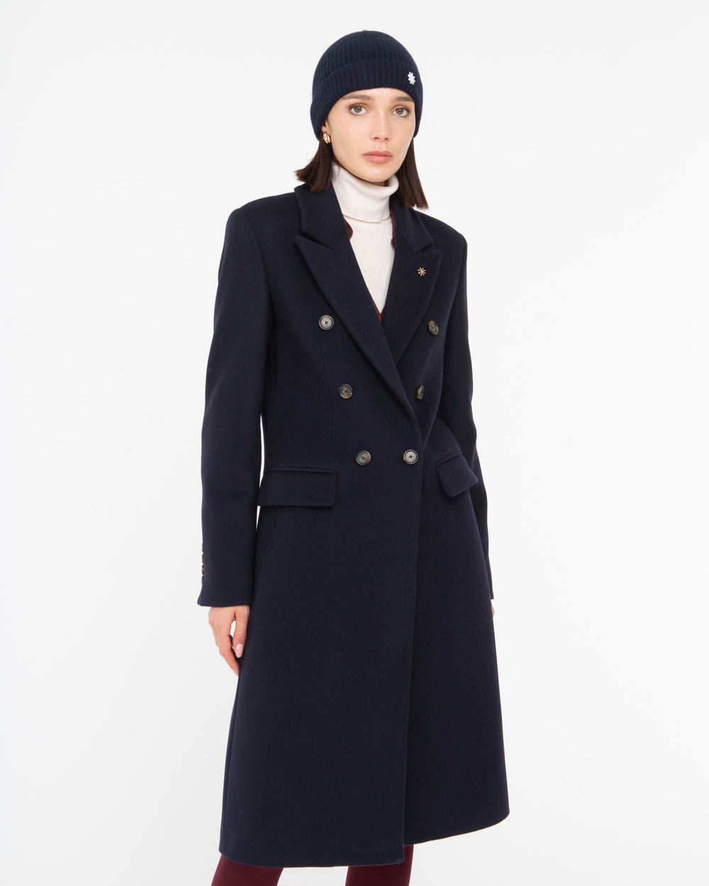 blue double breasted wool blend cloth coat