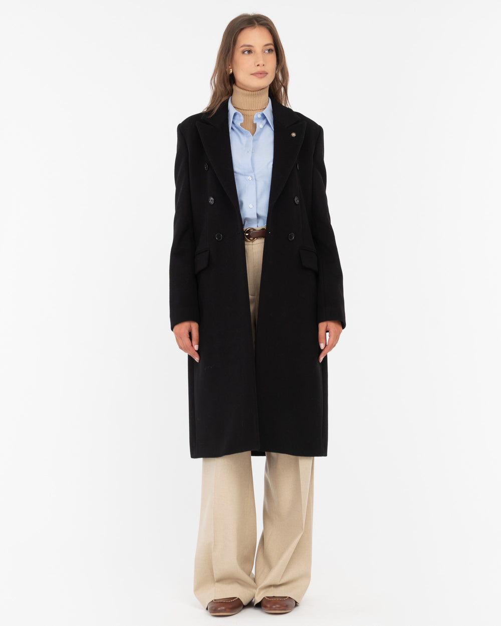 black double breasted wool blend cloth coat