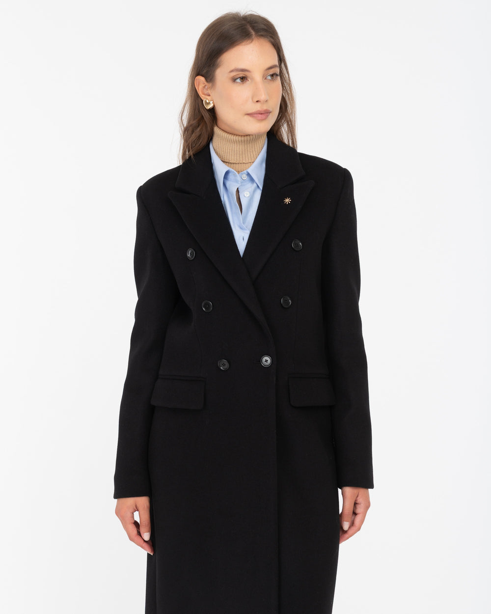black double breasted wool blend cloth coat