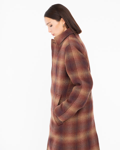 red shaded wool raglan check coat