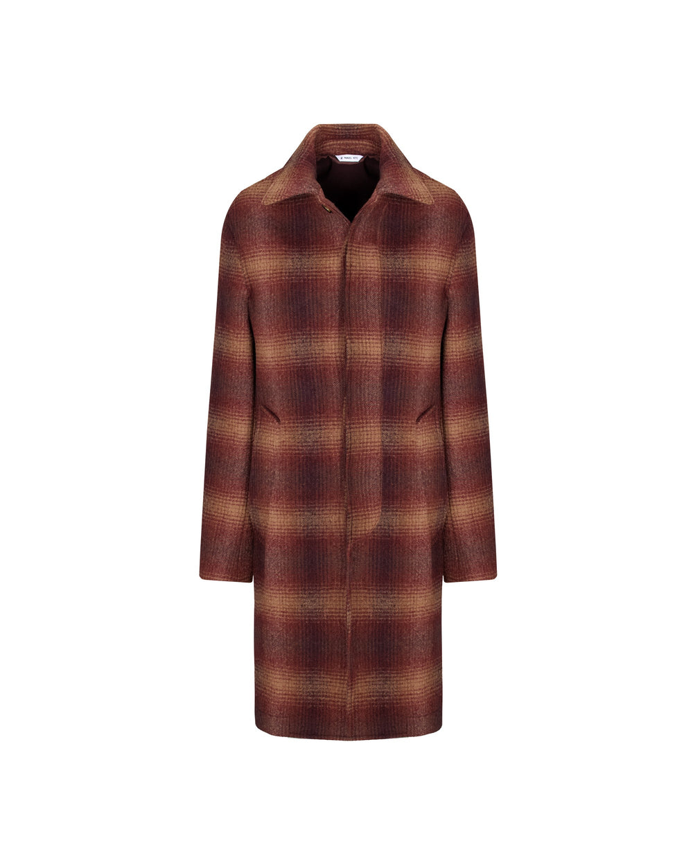 red shaded wool raglan check coat