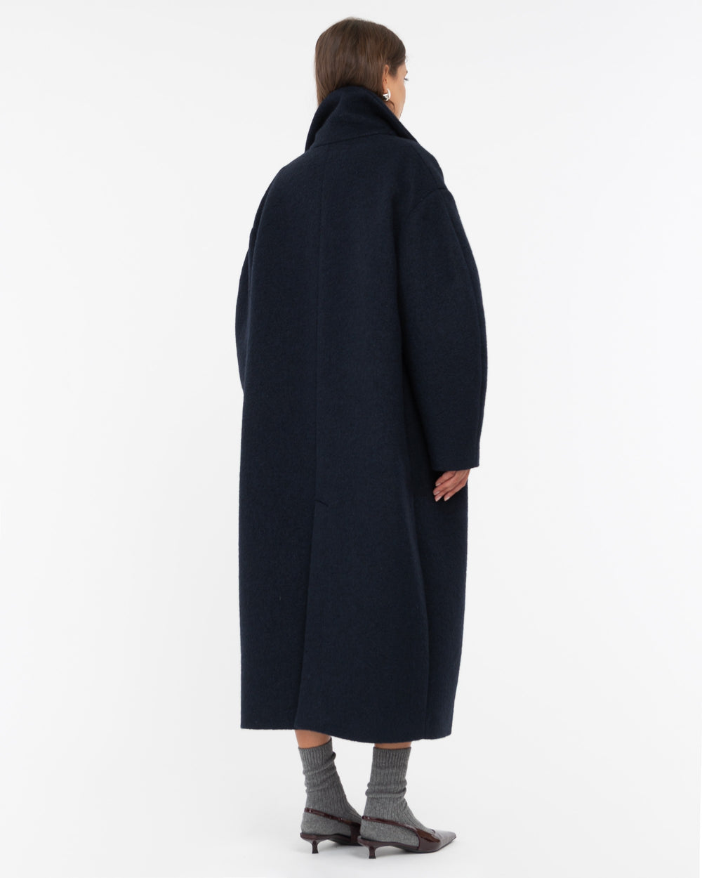 blue wool-blend cloth sash coat