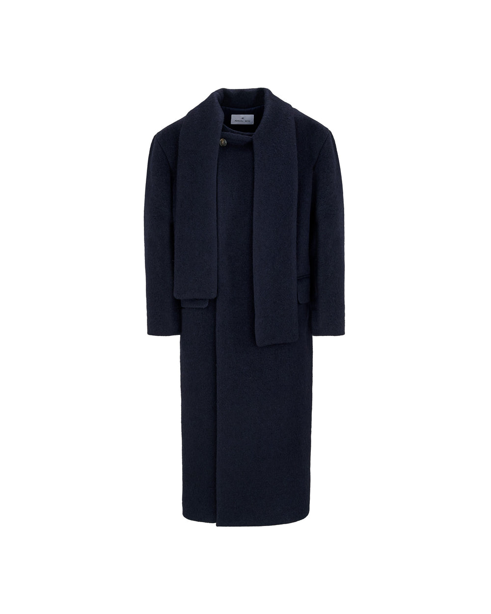 blue wool-blend cloth sash coat