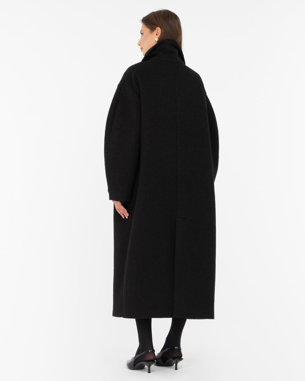 black wool-blend cloth sash coat