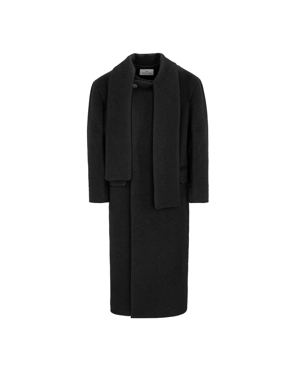 black wool-blend cloth sash coat