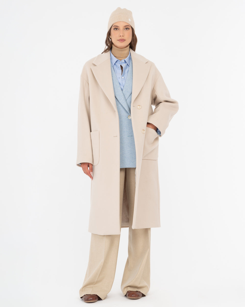 beige wool blend cloth coat