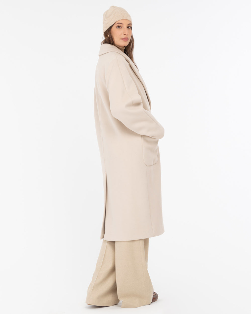 beige wool blend cloth coat