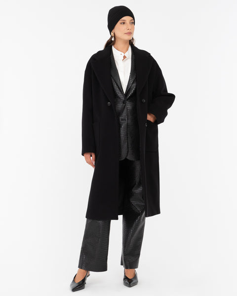 black wool blend cloth coat