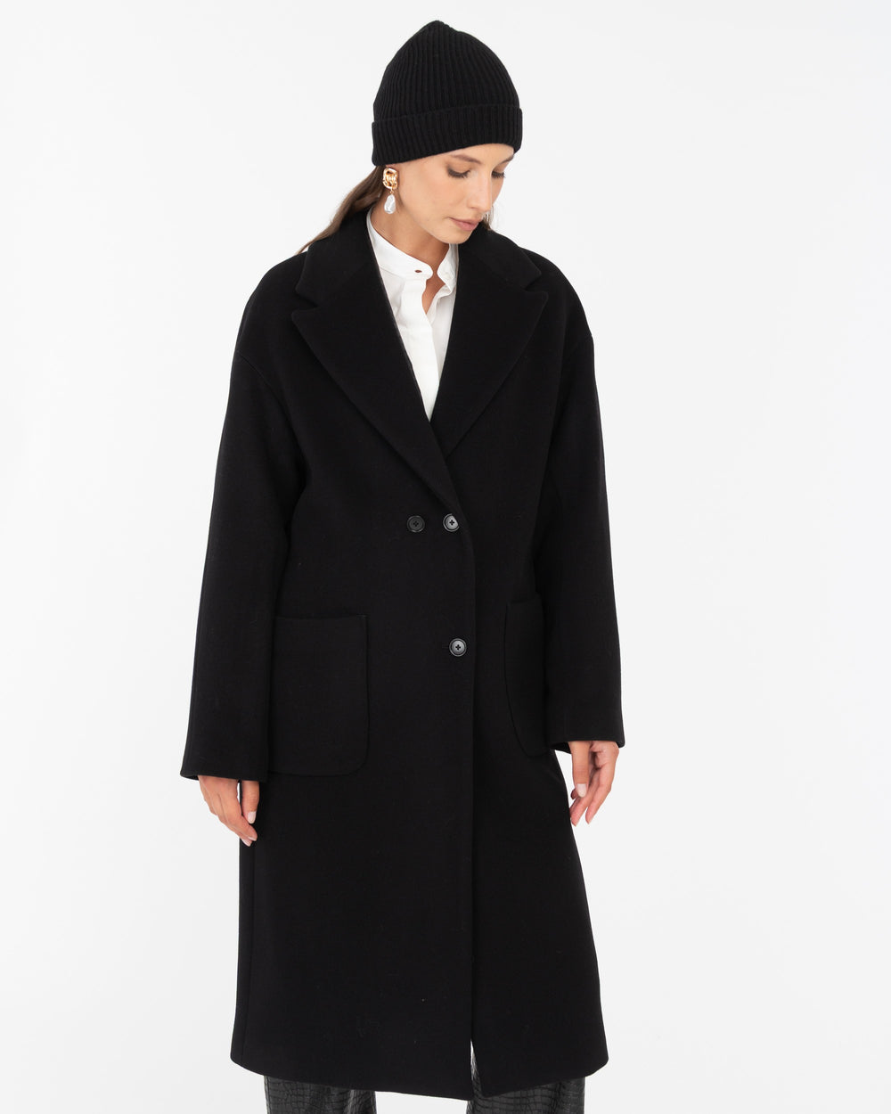 black wool blend cloth coat