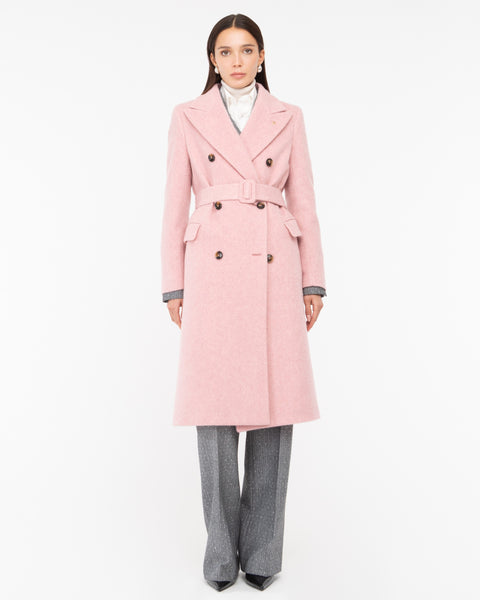 pink double breasted wool blend cloth coat