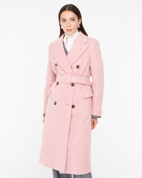 pink double breasted wool blend cloth coat