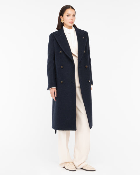 blue double breasted wool blend cloth coat