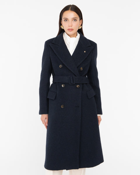 blue double breasted wool blend cloth coat