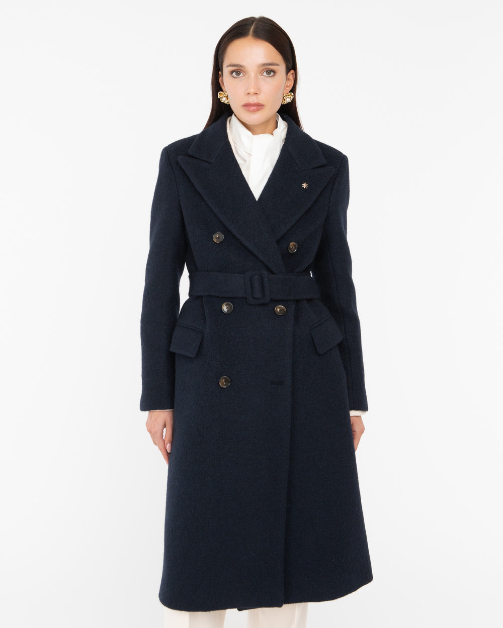 blue double breasted wool blend cloth coat