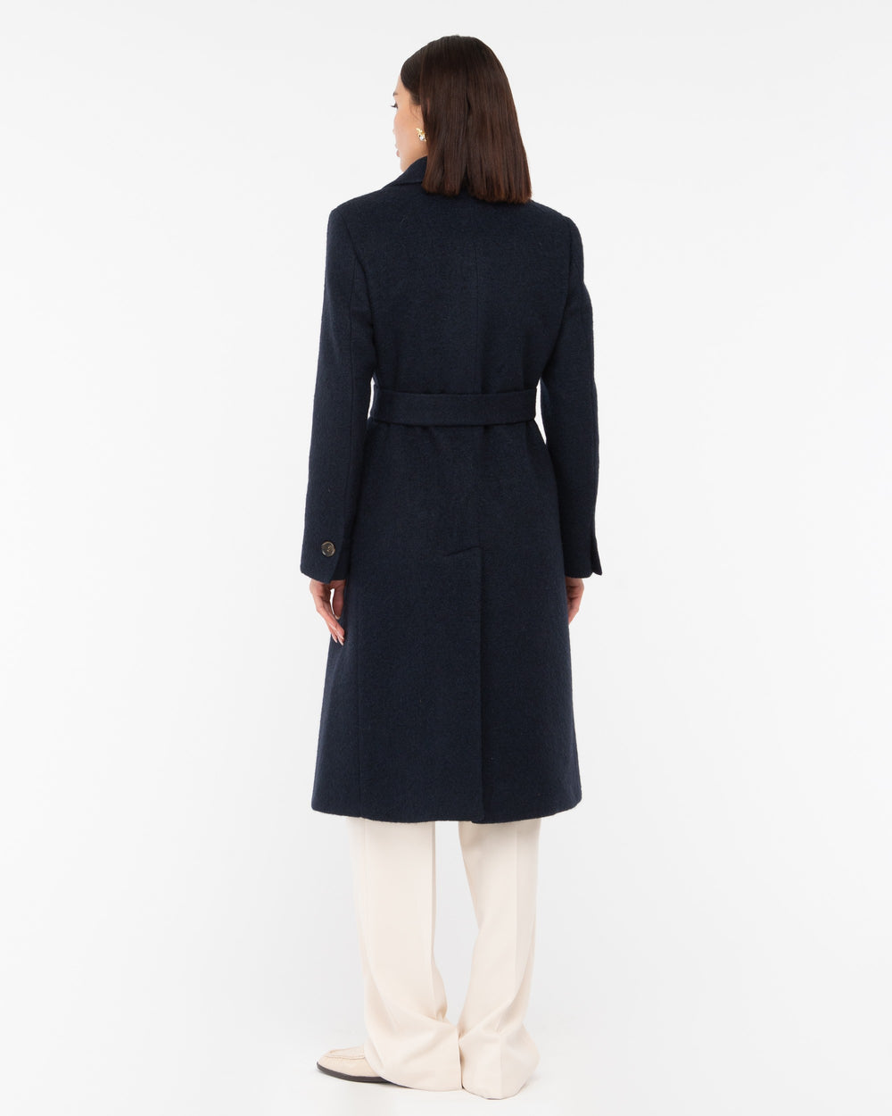 blue double breasted wool blend cloth coat
