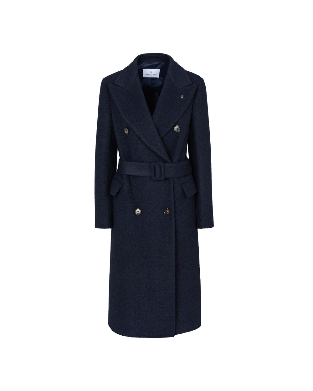 blue double breasted wool blend cloth coat