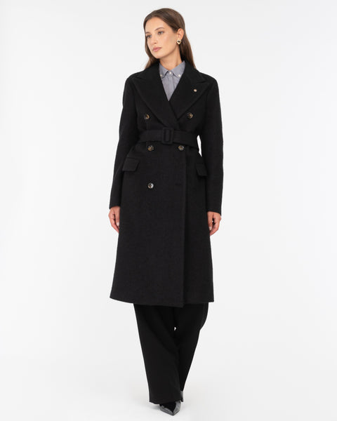 black double breasted wool blend cloth coat