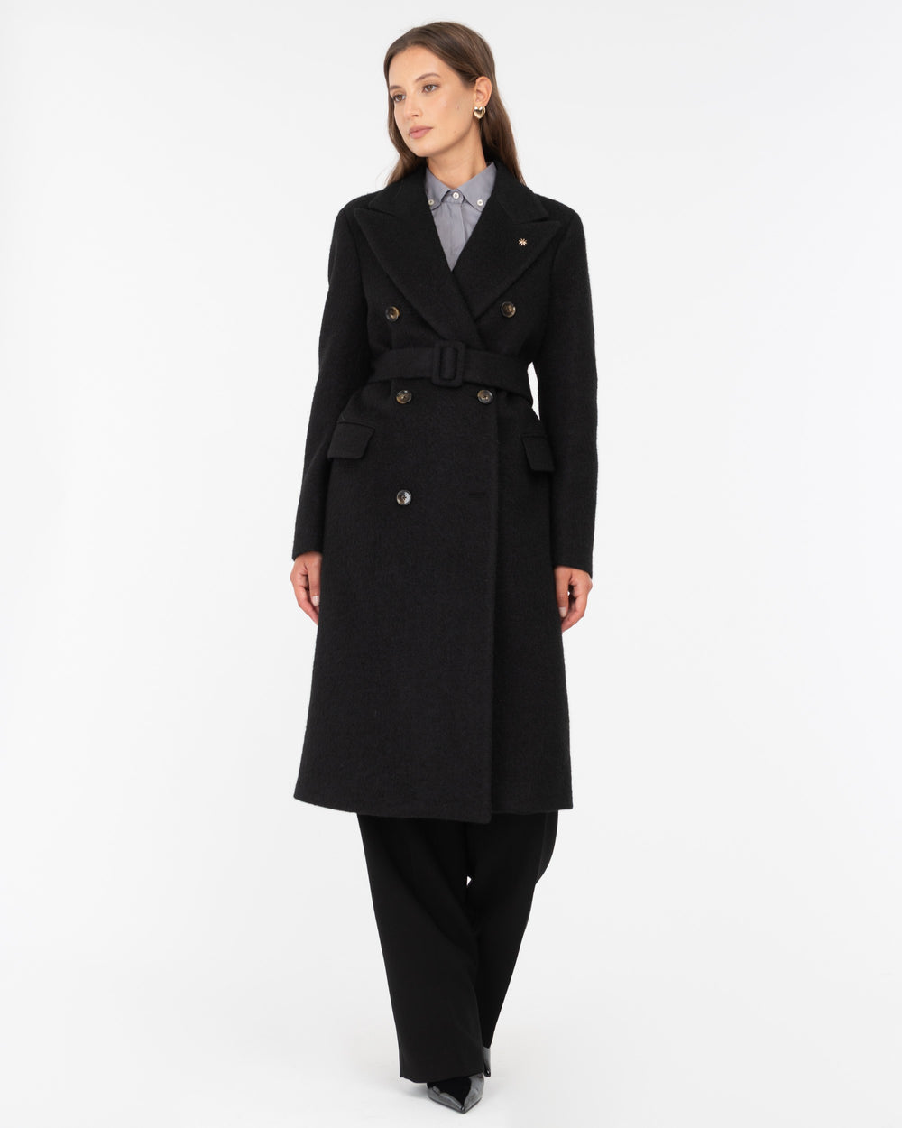 black double breasted wool blend cloth coat