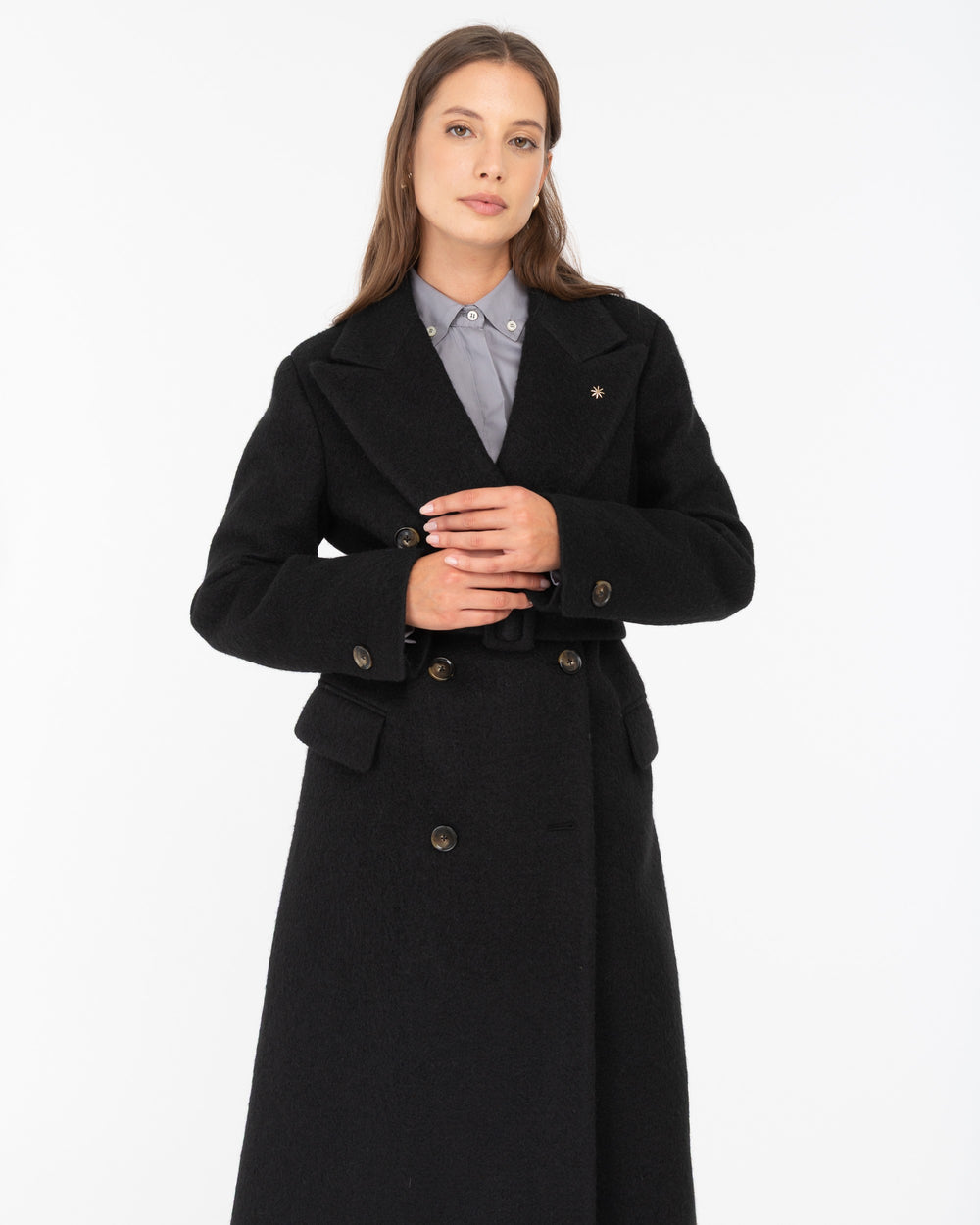 black double breasted wool blend cloth coat