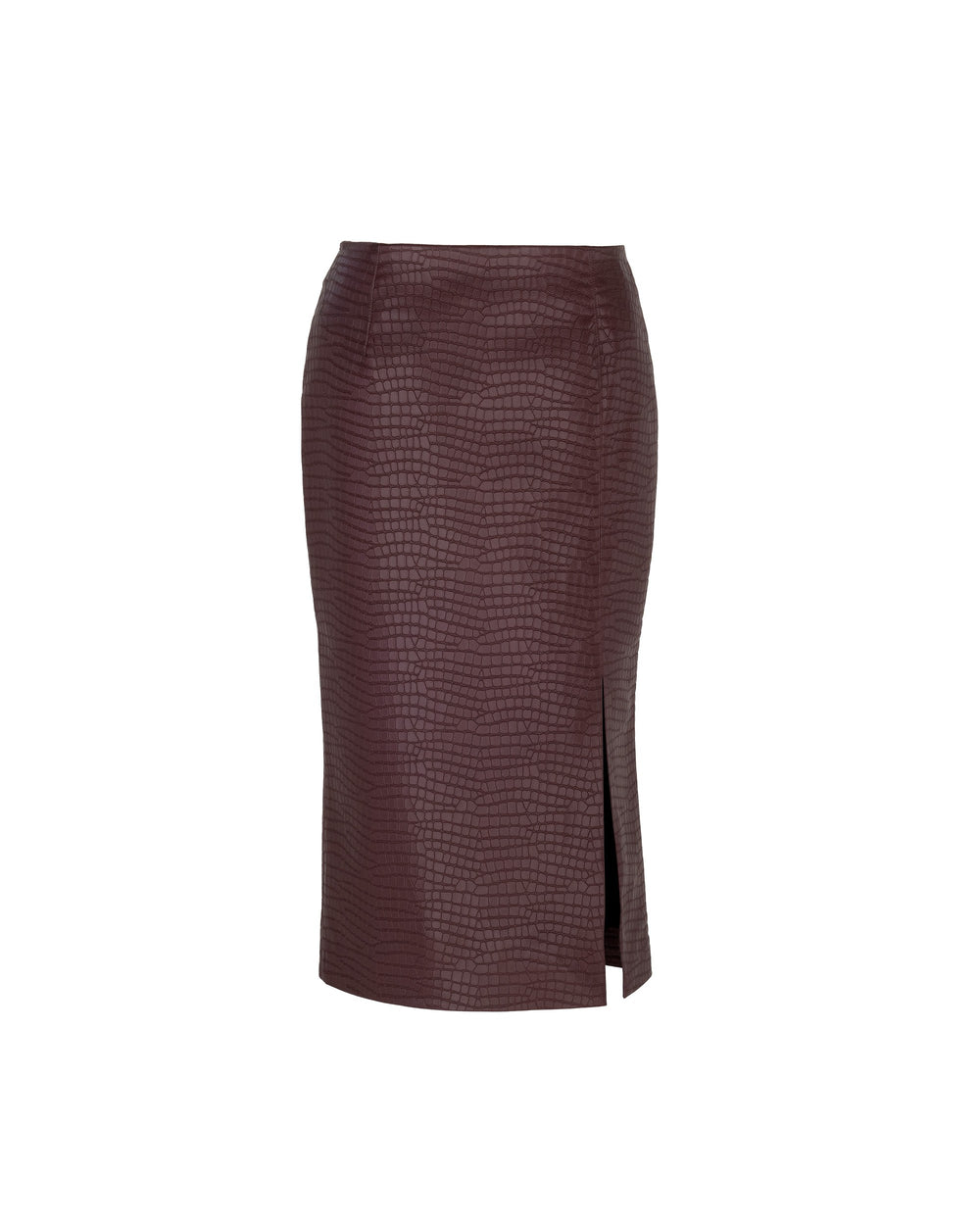 red faux leather crocodile midi skirt