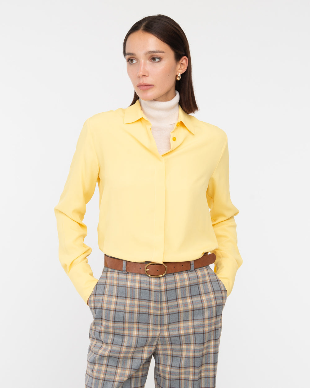 yellow acetate and silk regular shirt