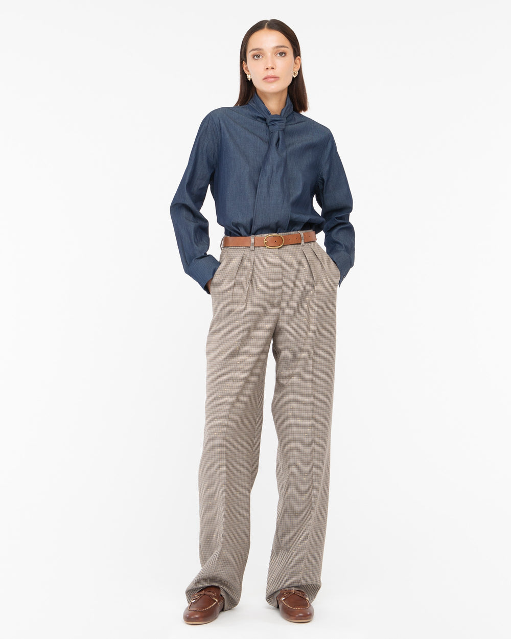 blue cotton chambray sash shirt