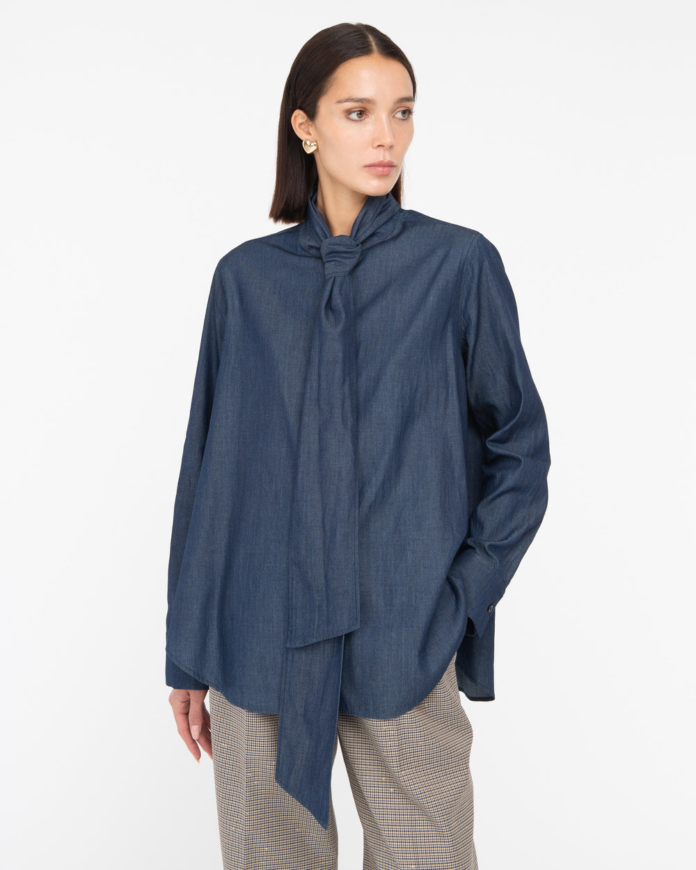 blue cotton chambray sash shirt