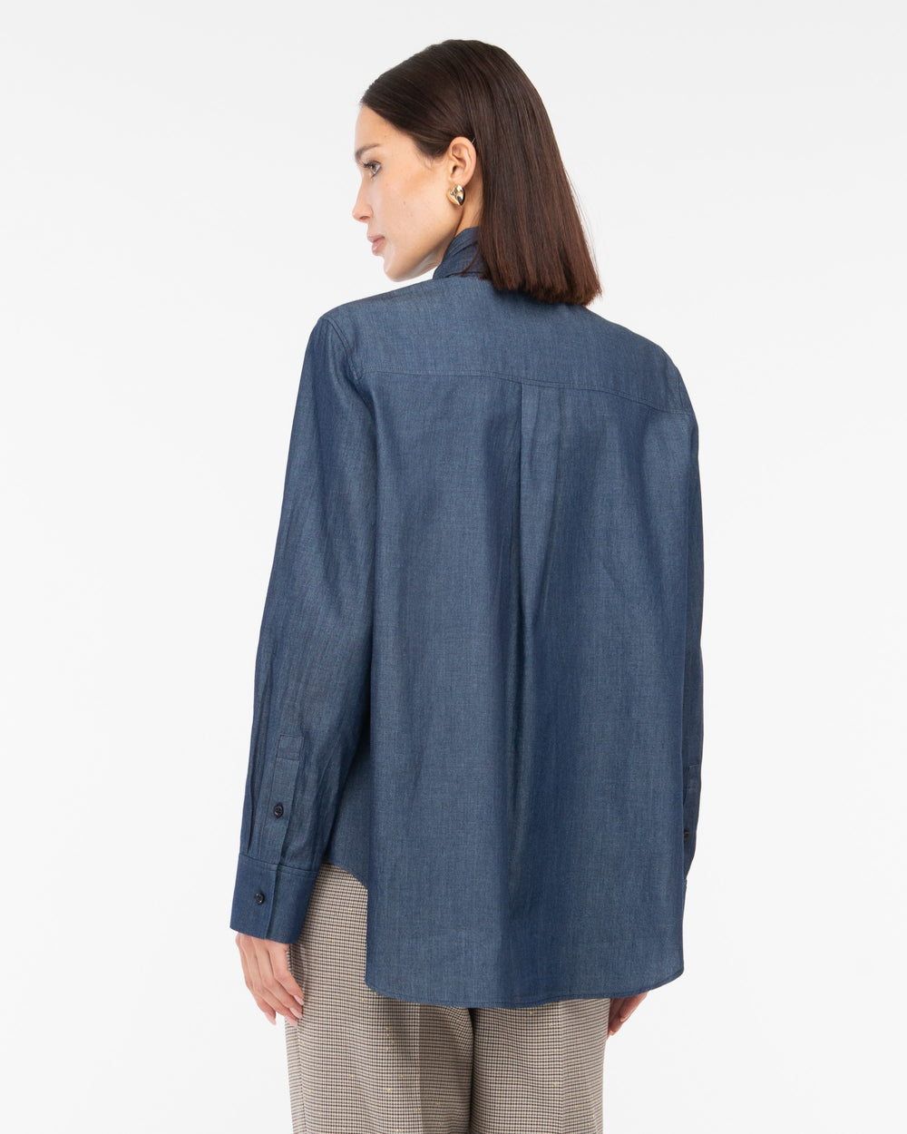 blue cotton chambray sash shirt