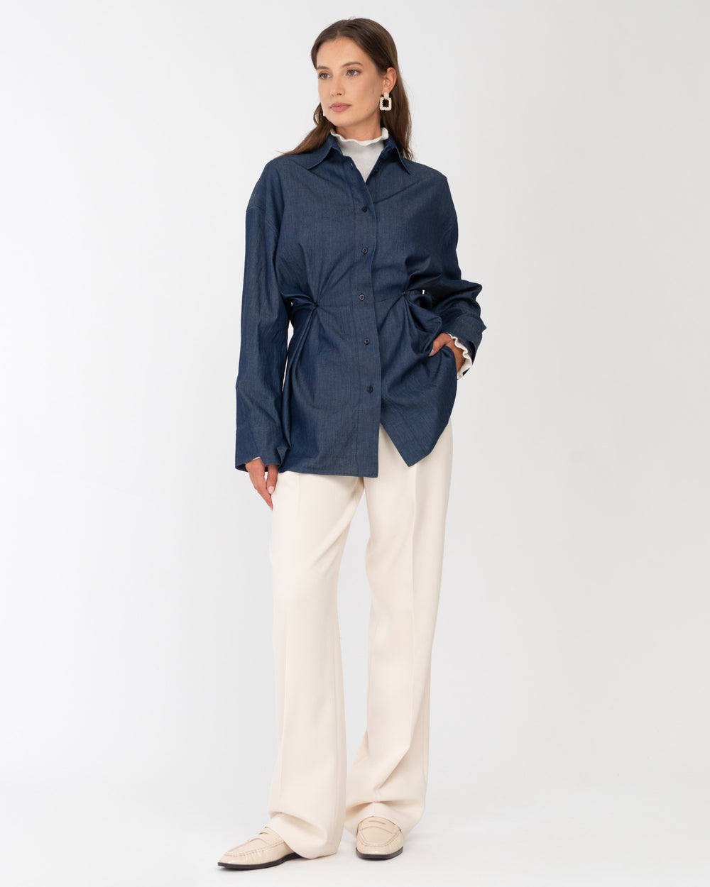 blue washed cotton chambray shirt