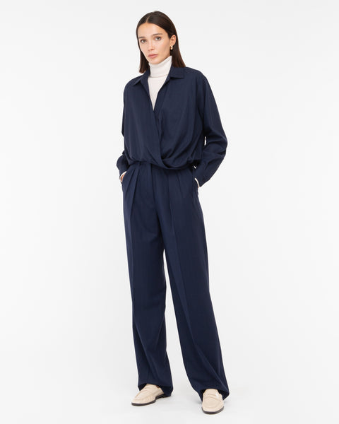 blue poly viscose pinstripe wallet shirt