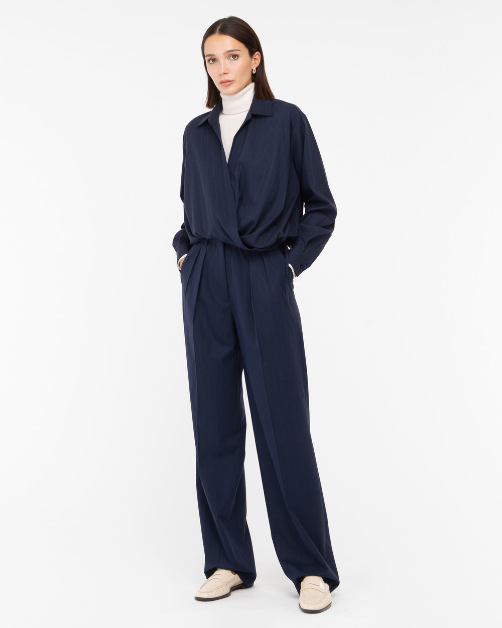 blue poly viscose pinstripe wallet shirt