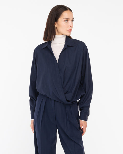 blue poly viscose pinstripe wallet shirt