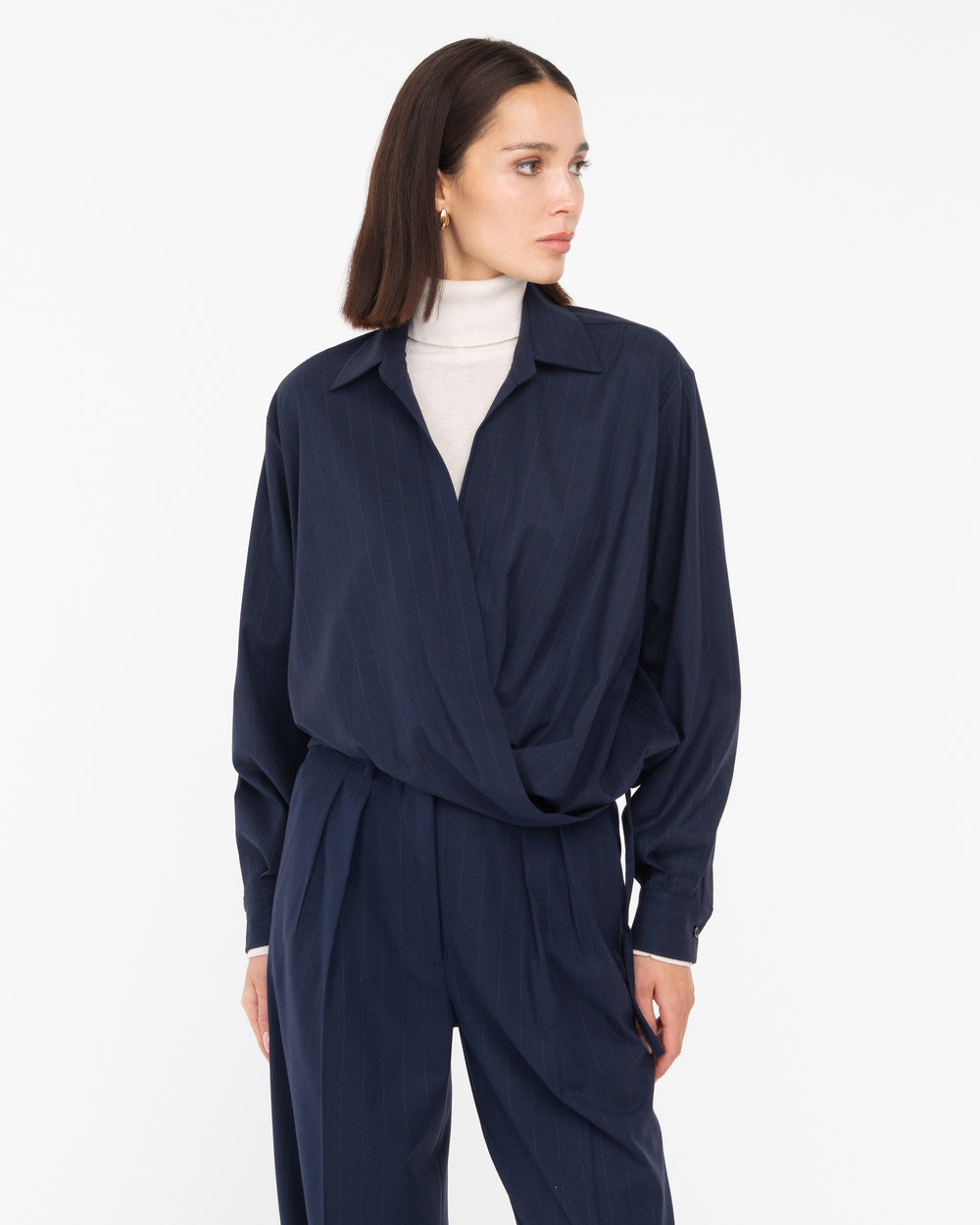 blue poly viscose pinstripe wallet shirt