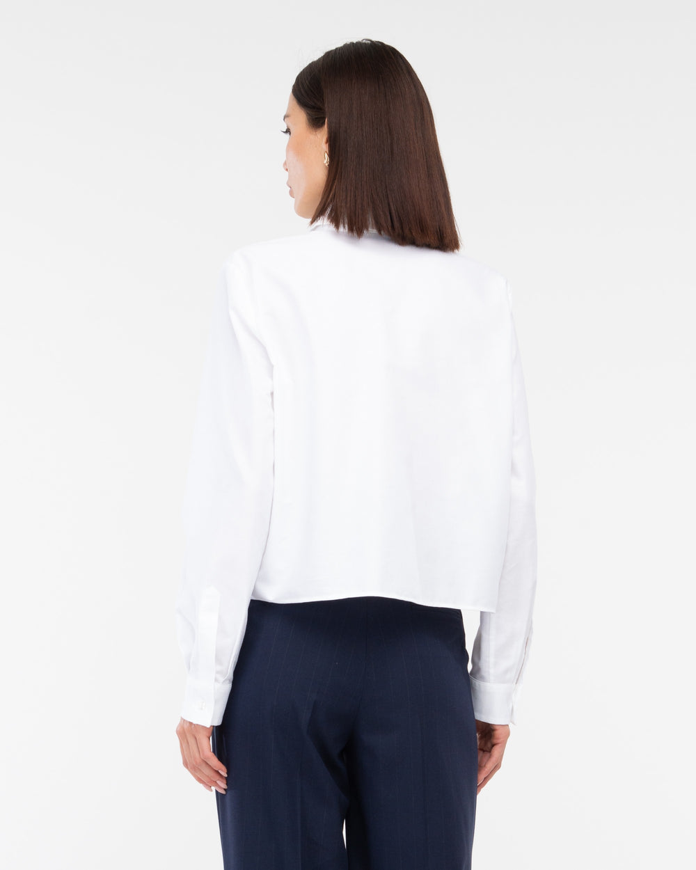 white cotton blend oxford cropped shirt