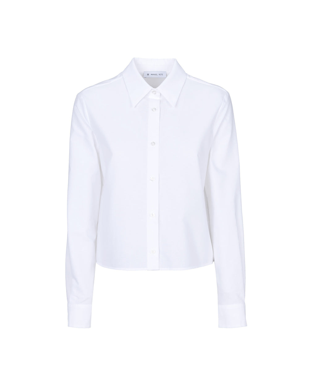 white cotton blend oxford cropped shirt